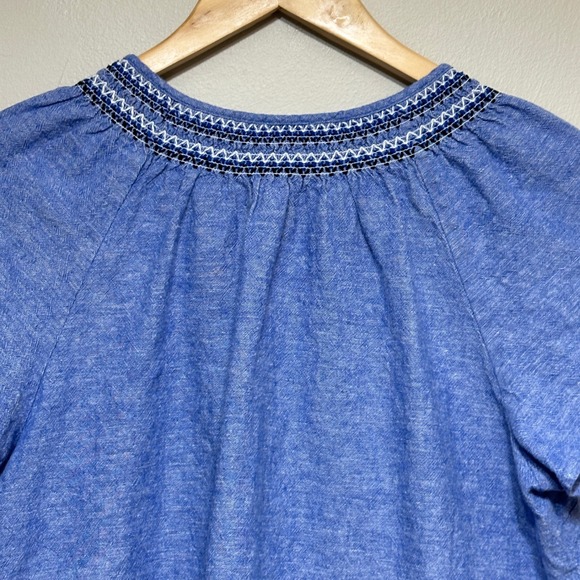 Talbots Petite Embroidered Linen Blend Top‎ Womens LP Floral Boho Resort Beach - Picture 5 of 9